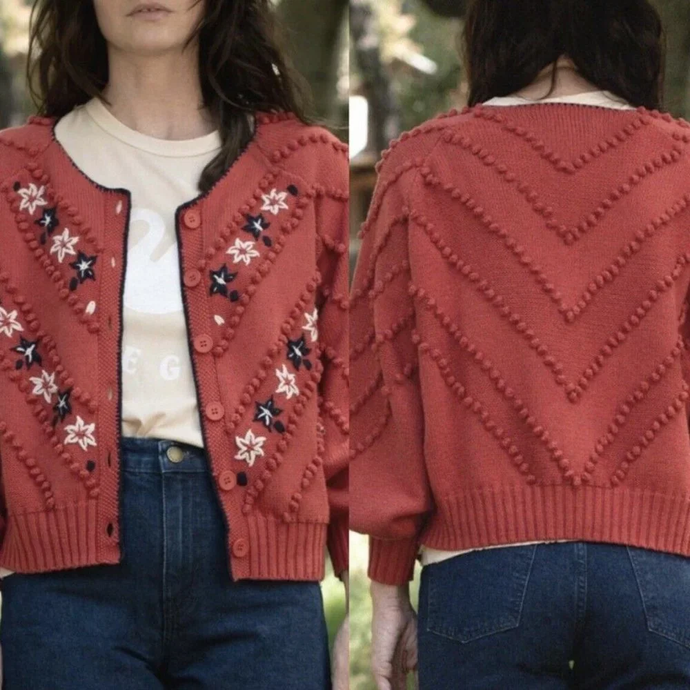 The Great Meadow Bobble Cardigan Sweater Knit Crochet Cardigan Sweater - Picture 8 of 11